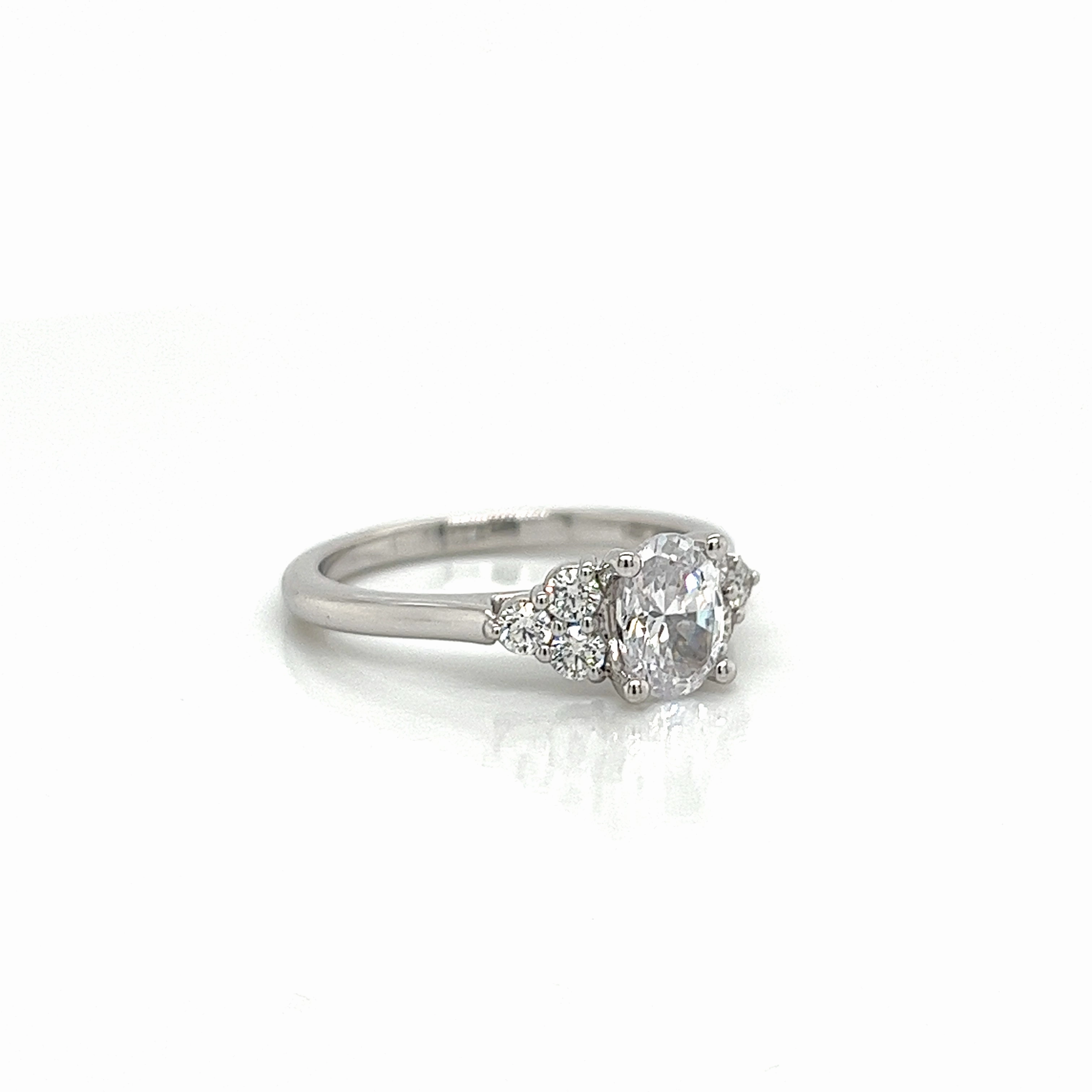 Oval Center Side Stone Diamond Engagement Ring Setting in 14K White Gold (.28ctw) Formal Set