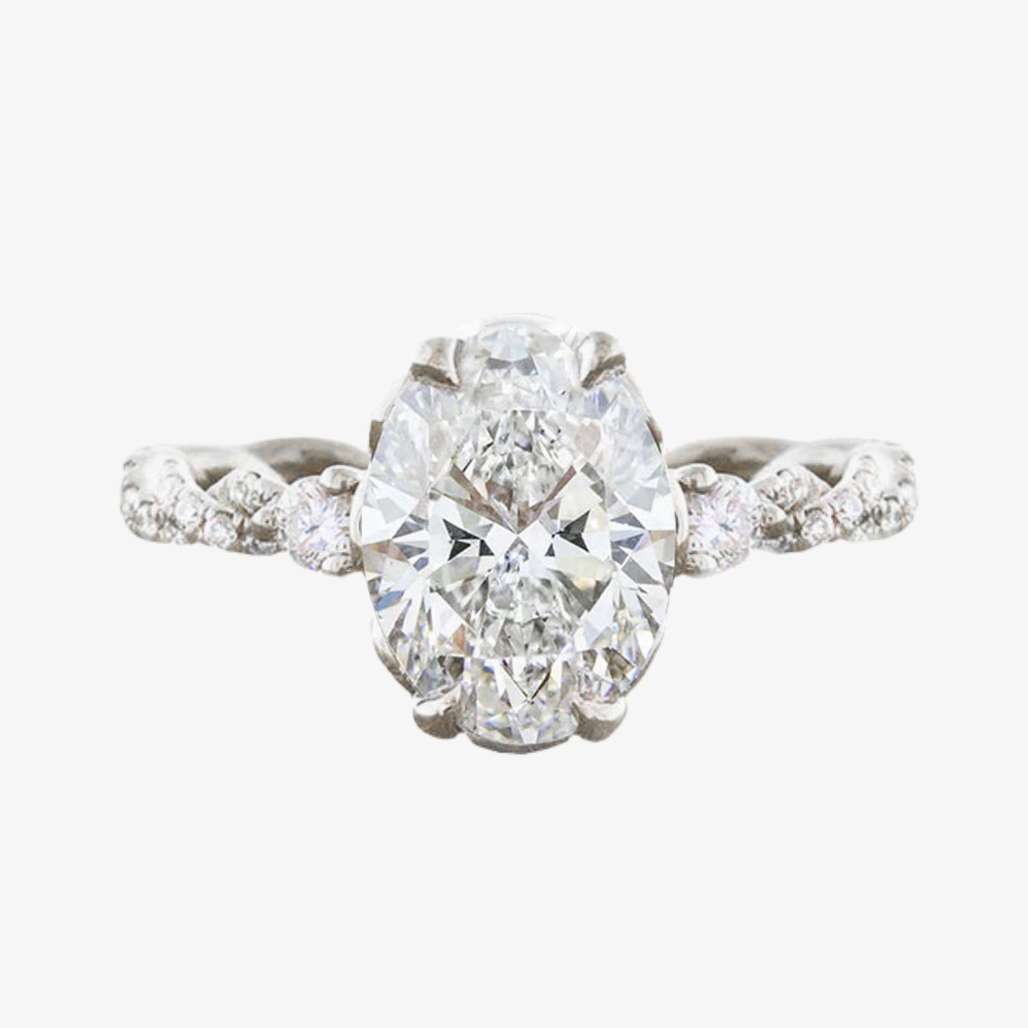 Oval Cut Twisted Cubic Zirconia Ring in Sterling Silver Low-Cost Adornment HighEnd Design