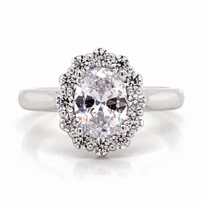 Runway Inspired Oval Diamond Halo Engagement Ring Setting in White Gold