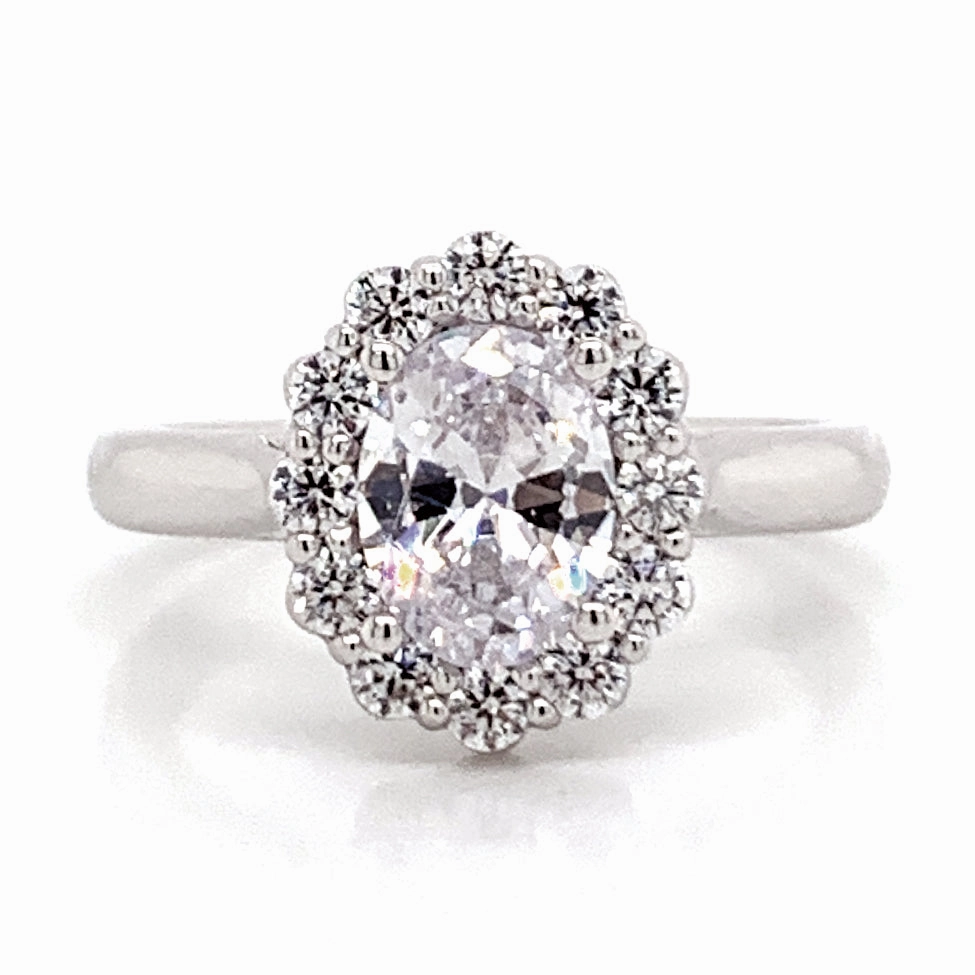 Runway Inspired Oval Diamond Halo Engagement Ring Setting in White Gold