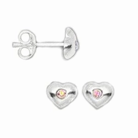 Contemporary Must-Have Heart Stud Earrings with Rainbow Finish Crystals Sterling Silver