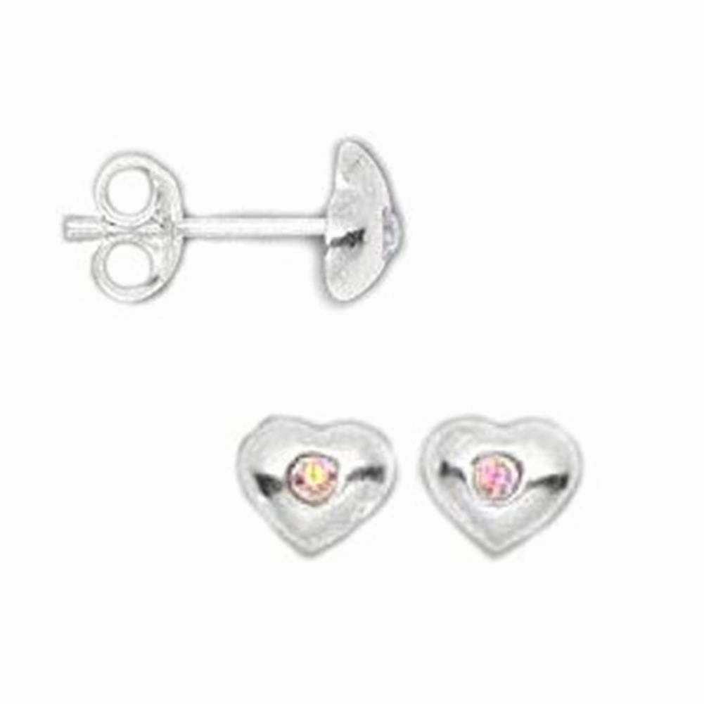 Contemporary Must-Have Heart Stud Earrings with Rainbow Finish Crystals Sterling Silver