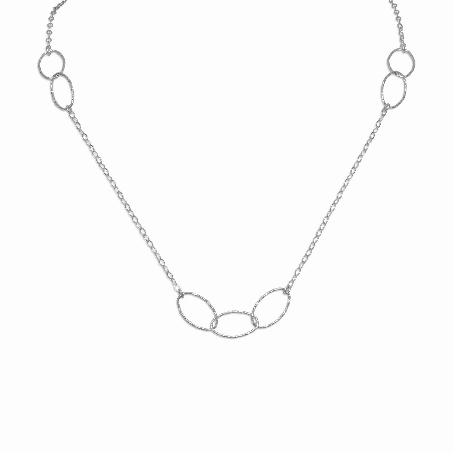 Oval Link and Chain Necklace Rhodium on Sterling Silver - Nontarnish Bold Accent