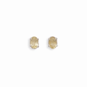 Oval Yellow Citrine Stud Earrings Sterling Silver Lightweight Appearance