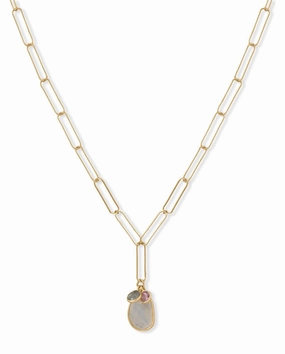 Paperclip Chain Necklace with Labradorite Amethyst and Rainbow Moonstone Fashion Accent
