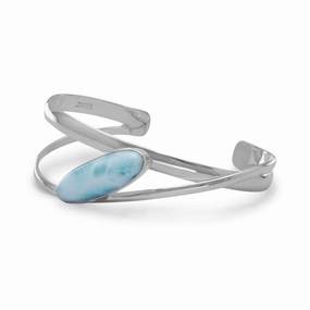 Larimar Atlantis Stone Cuff Bracelet Sterling Silver Matching Duos