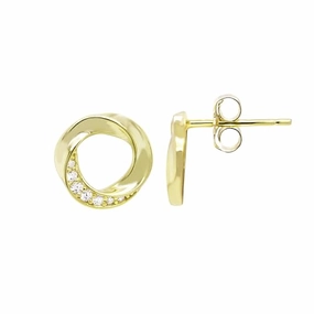 Twist Stud Earrings with Cubic Zirconia Donut Shape Stylish Accent Attractive Piece