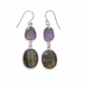 Holiday Trinket Stylish Creation Amethyst and Labradorite Earrings Long Dangle Sterling Silver Freeform Shapes