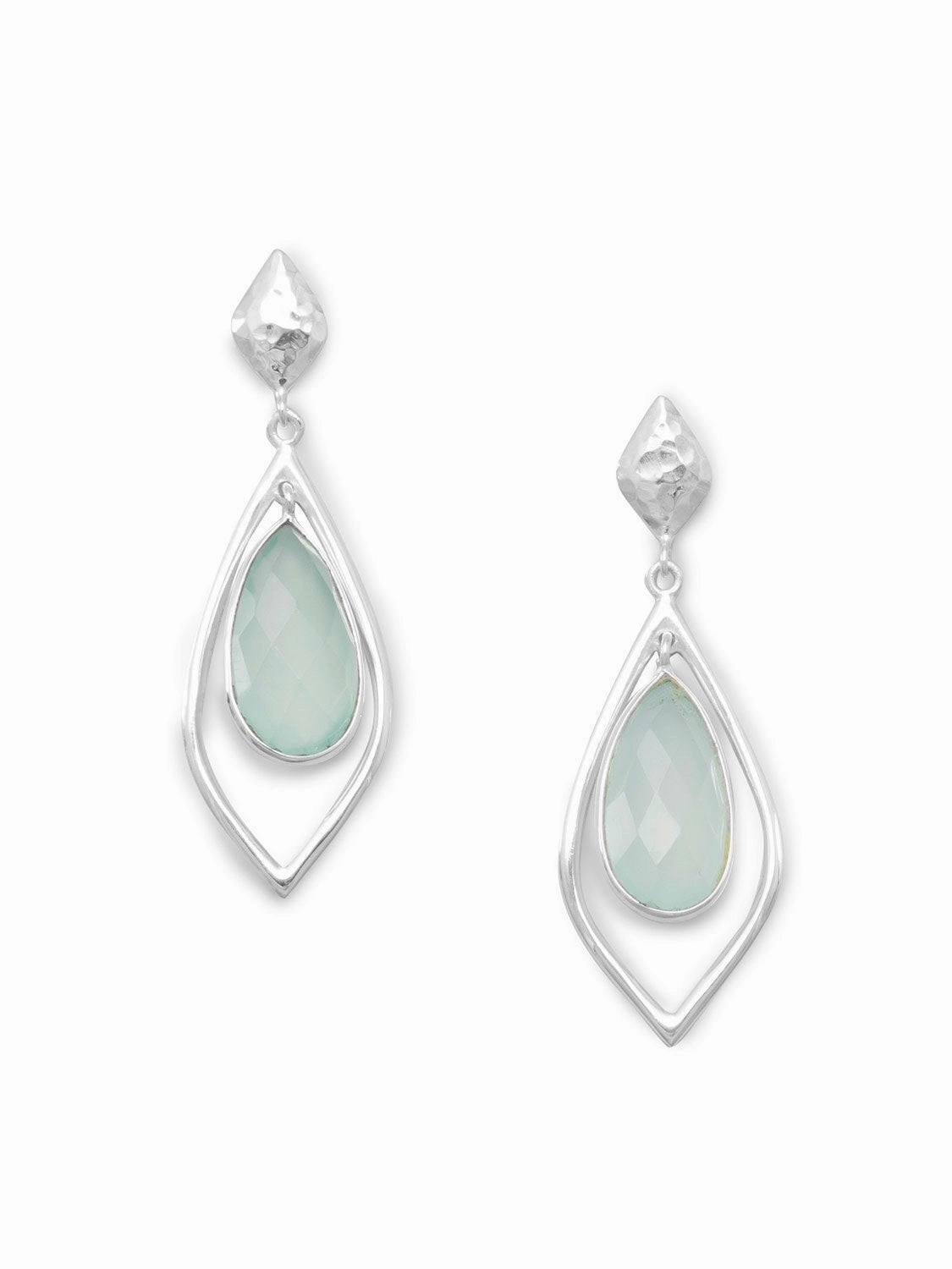 Sophisticated Decor Texture Green Chalcedony Earrings Framed Sterling Silver