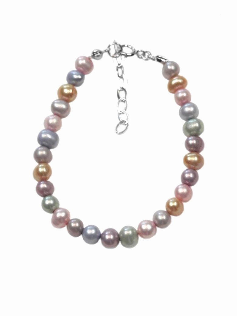 Timelessly Trendy Pastel Cultured Freshwater Pearl Bracelet Sterling Silver Adjustable Length