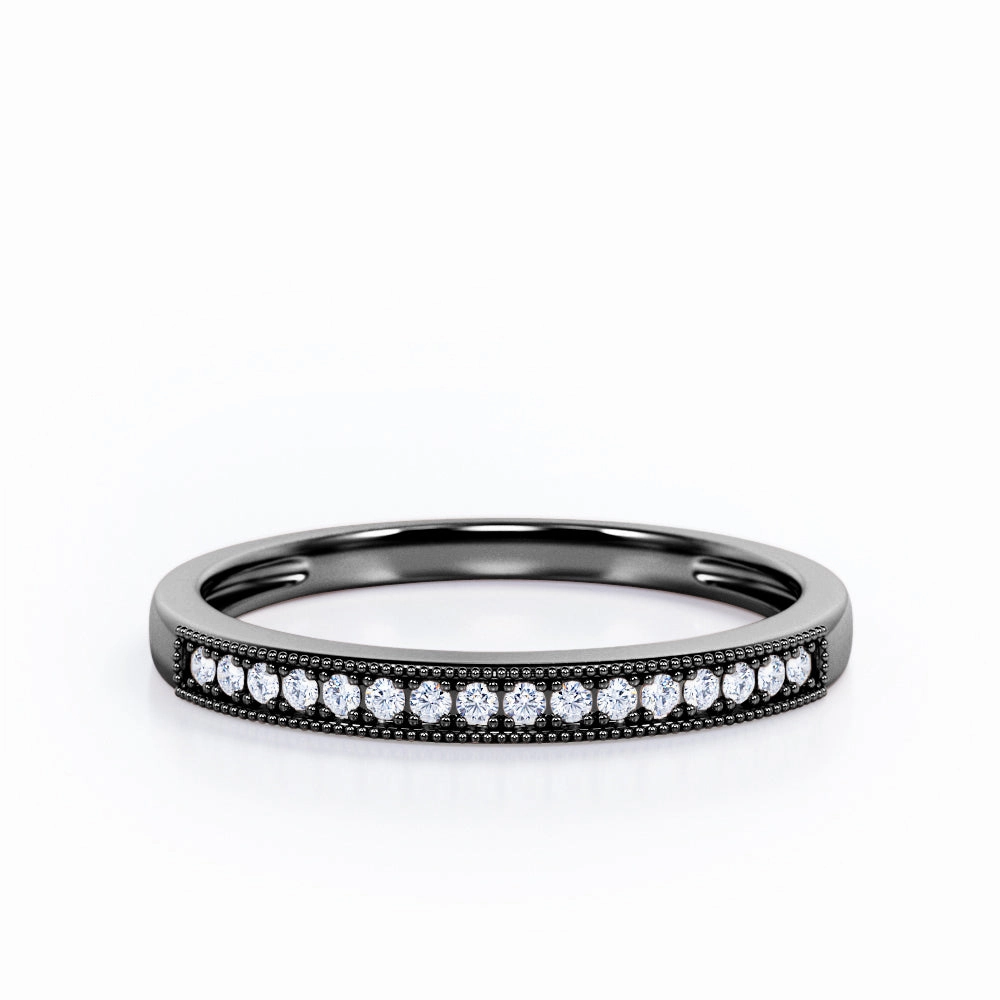 Pave 0.15 TCW Round Shape Milgrain Wedding Band Designer Label