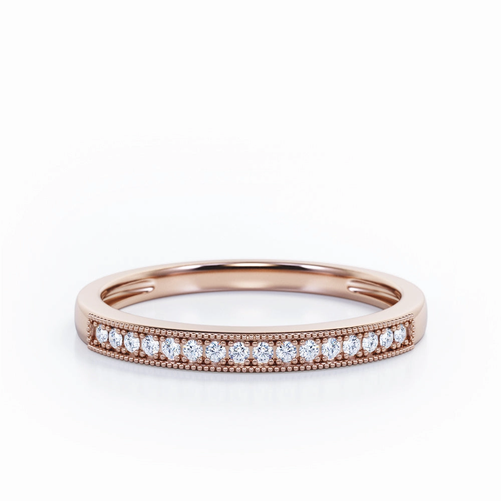 Unique Piece Classic revival Pave 0.15 TCW Round Shape Milgrain Wedding Band