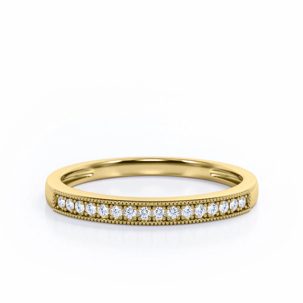 Pave 0.15 TCW Round Shape Milgrain Wedding Band Handmade Quality Any Season Look