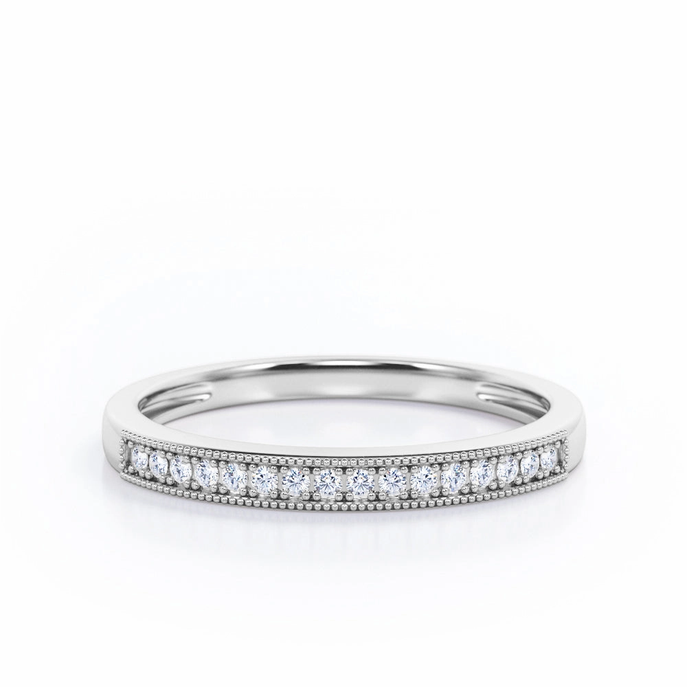 Traditional Token Pave 0.15 TCW Round Shape Milgrain Wedding Band