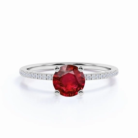 High-End Art Modern Adornment Pave 1.15 ct Round Lab-Created Ruby Engagement Ring