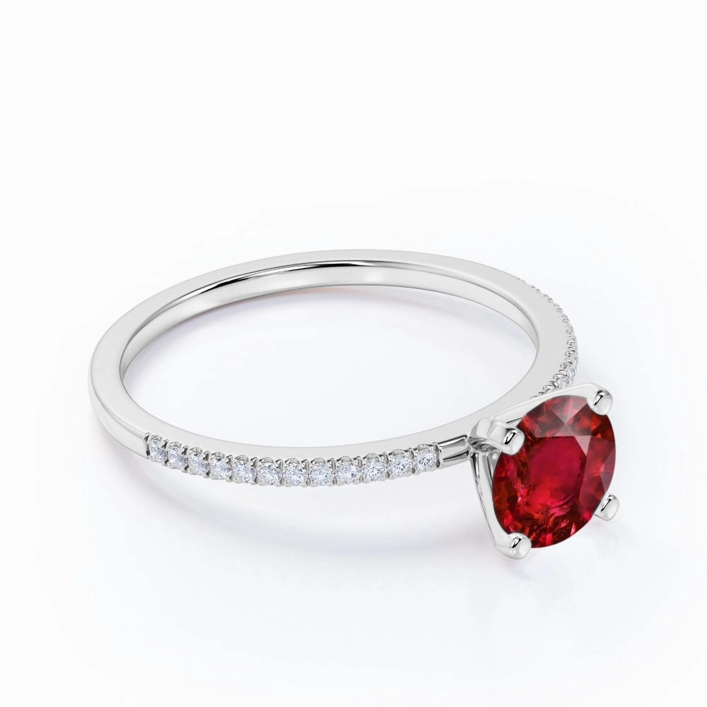 Pave 1.15 ct Round Lab-Created Ruby Engagement Ring Trendy Style