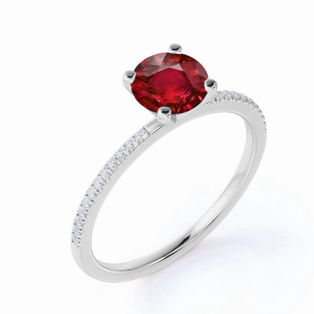 Pave 1.15 ct Round Lab-Created Ruby Engagement Ring Sweetheart Gift Beautiful Bauble
