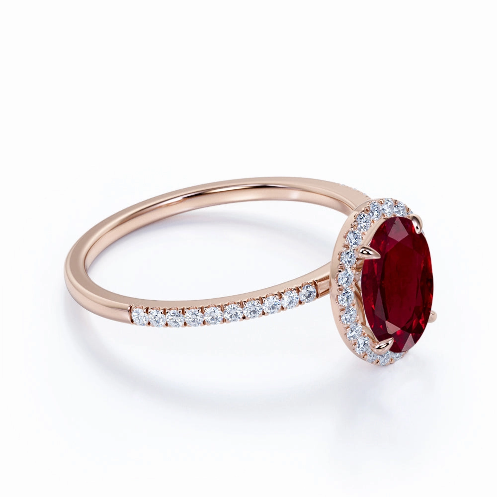 Pave 1.25 ct Oval Lab-Created Ruby Halo Engagement Ring Urban Present