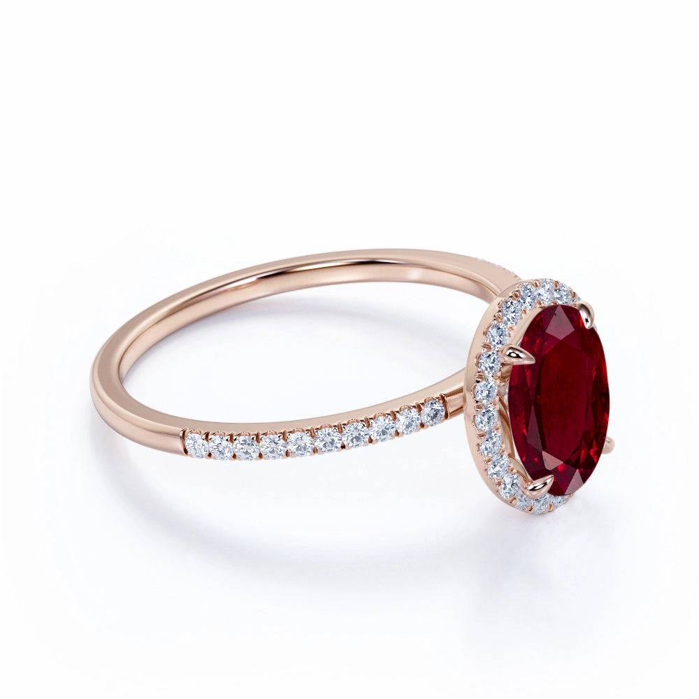 Sparkling Article Graceful Appearance Pave 1.25 ct Oval Lab-Created Ruby Halo Engagement Ring
