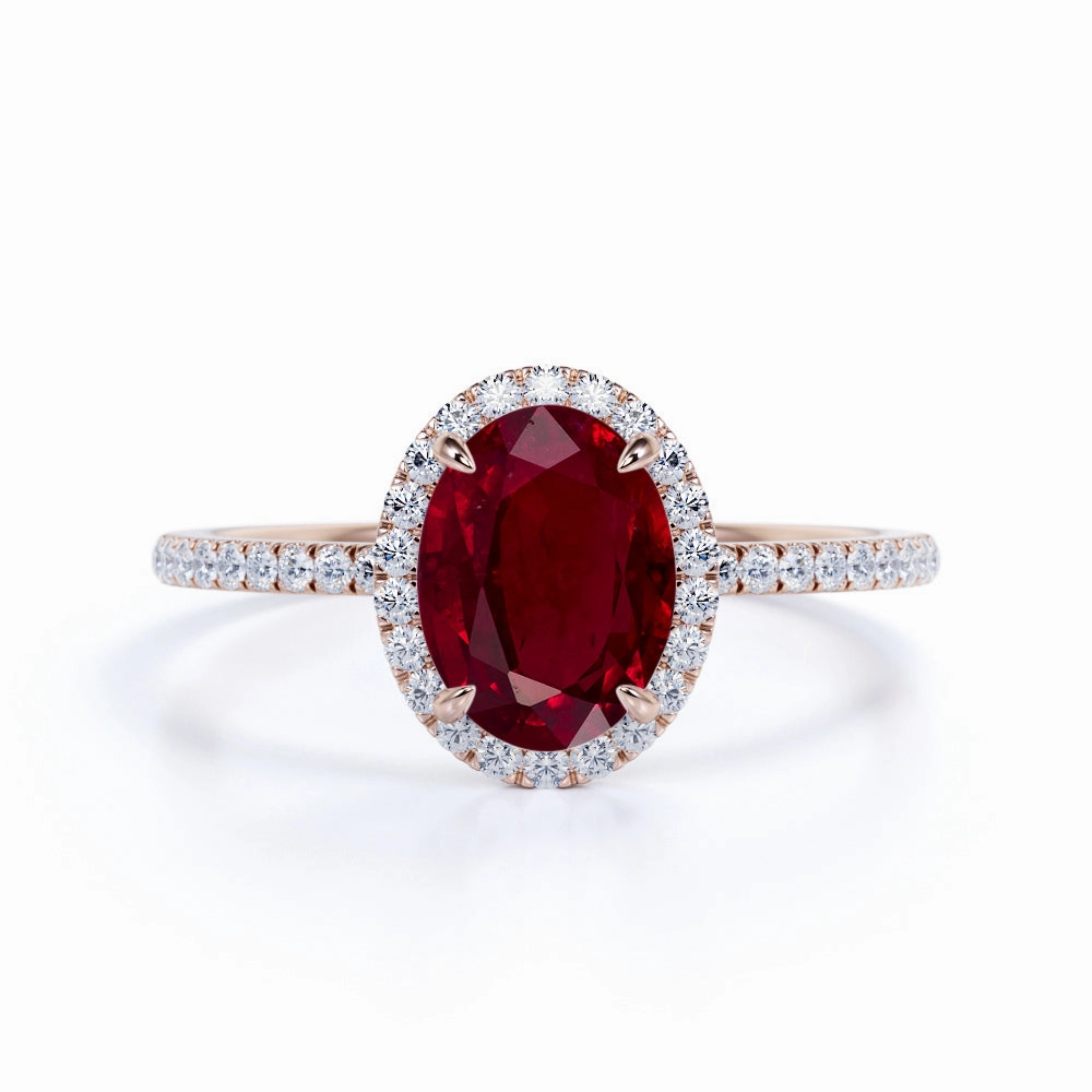 Stock Item Pave 1.25 ct Oval Lab-Created Ruby Halo Engagement Ring