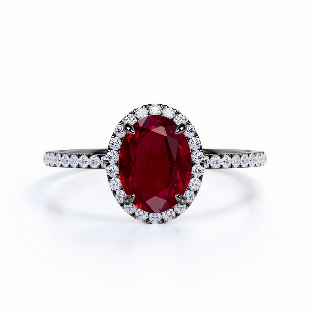 Pave 1.25 ct Oval Lab-Created Ruby Halo Engagement Ring Timeless Symbol