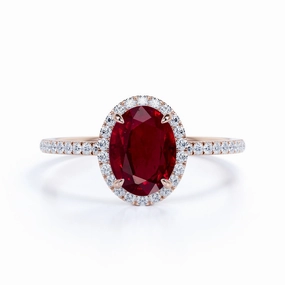 Stock Item Pave 1.25 ct Oval Lab-Created Ruby Halo Engagement Ring