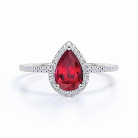 Charming Accent Pave 1.25 ct Pear Lab-Created Ruby Halo Engagement Ring