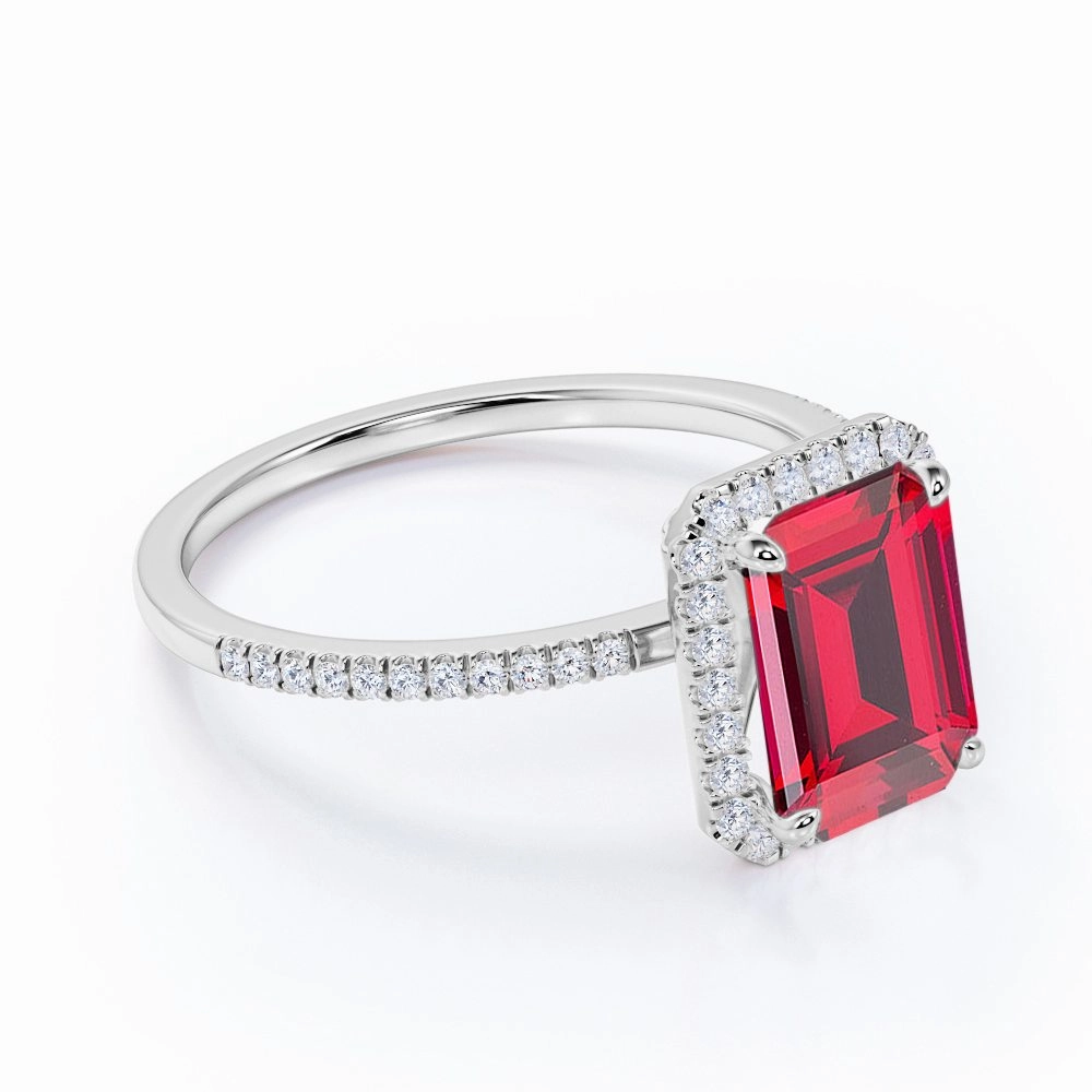 Pave 1.30 ct Emerald Lab-Created Ruby Halo Engagement Ring Bridesmaid Gift