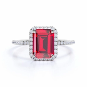 Pave 1.30 ct Emerald Lab-Created Ruby Halo Engagement Ring summer look Romantic Object