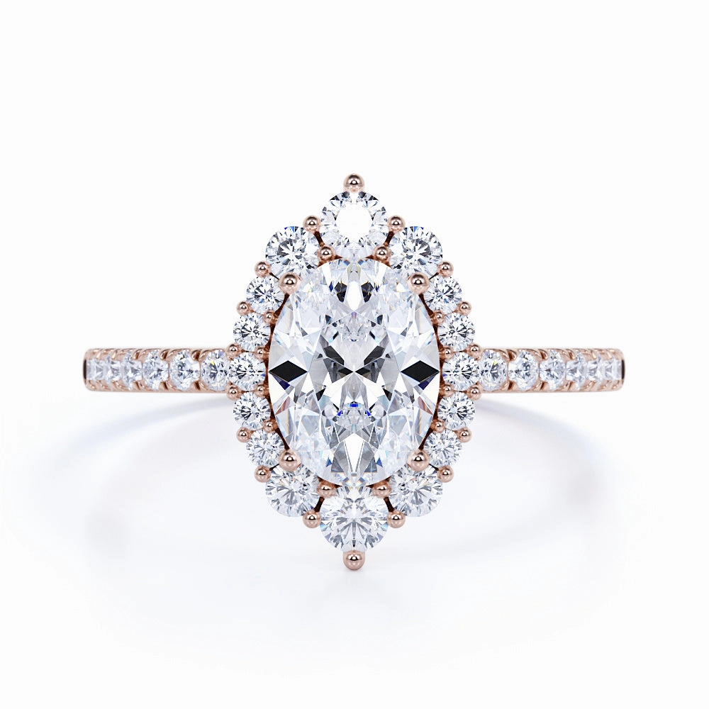 Classic Object Artisan Texture Pave 1.50 Carat Oval Moissanite Halo Engagement Ring