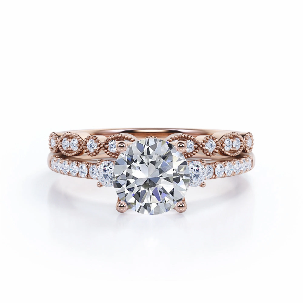 Classic Vibe Pave 1.5 Carat Round Cut Moissanite Wedding Ring Set