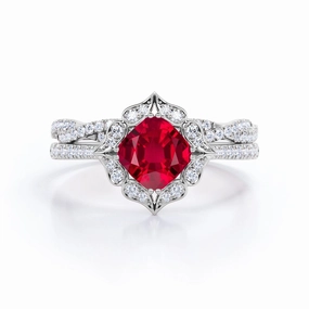 Lightweight Package Romantic Embellishment Pave Halo 1.50 ct Cushion Lab-Created Ruby Infinity Bridal Set