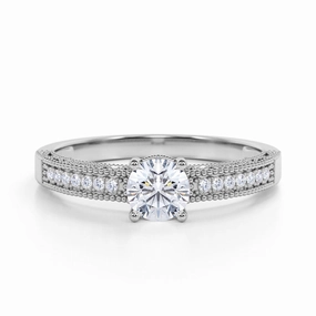 Refined Jewelry Beautiful Trinket Pave Set Prong Basket 0.50 ct TDW European Round Cut Diamond and Vintage Milgrain Engagement Ring in White Gold