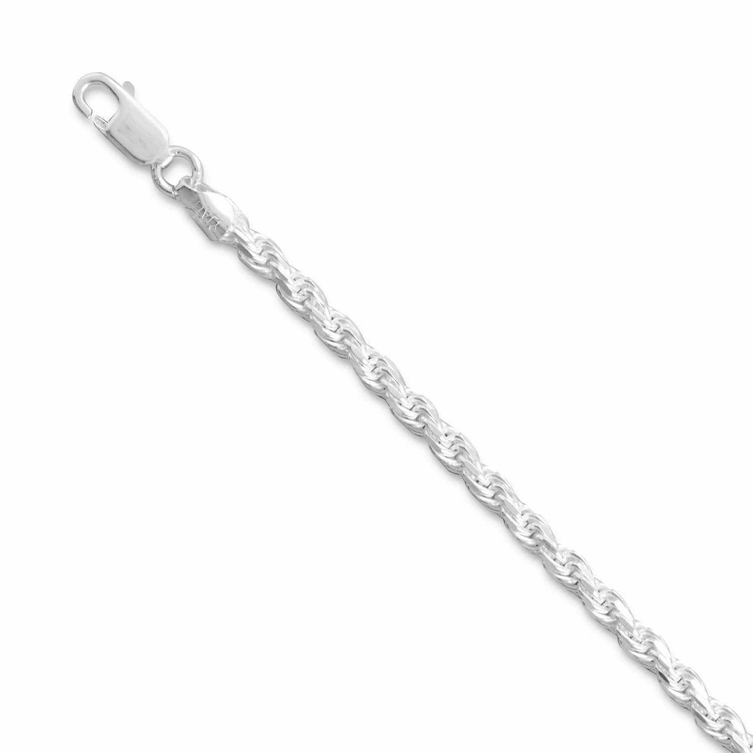 Rope Chain Necklace 3.3mm Width Sterling Silver Diamond-cut Fashion Statement Daily Gift