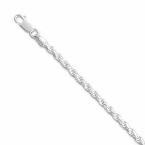 Rope Chain Necklace 3.3mm Width Sterling Silver Diamond-cut Fashion Statement Daily Gift