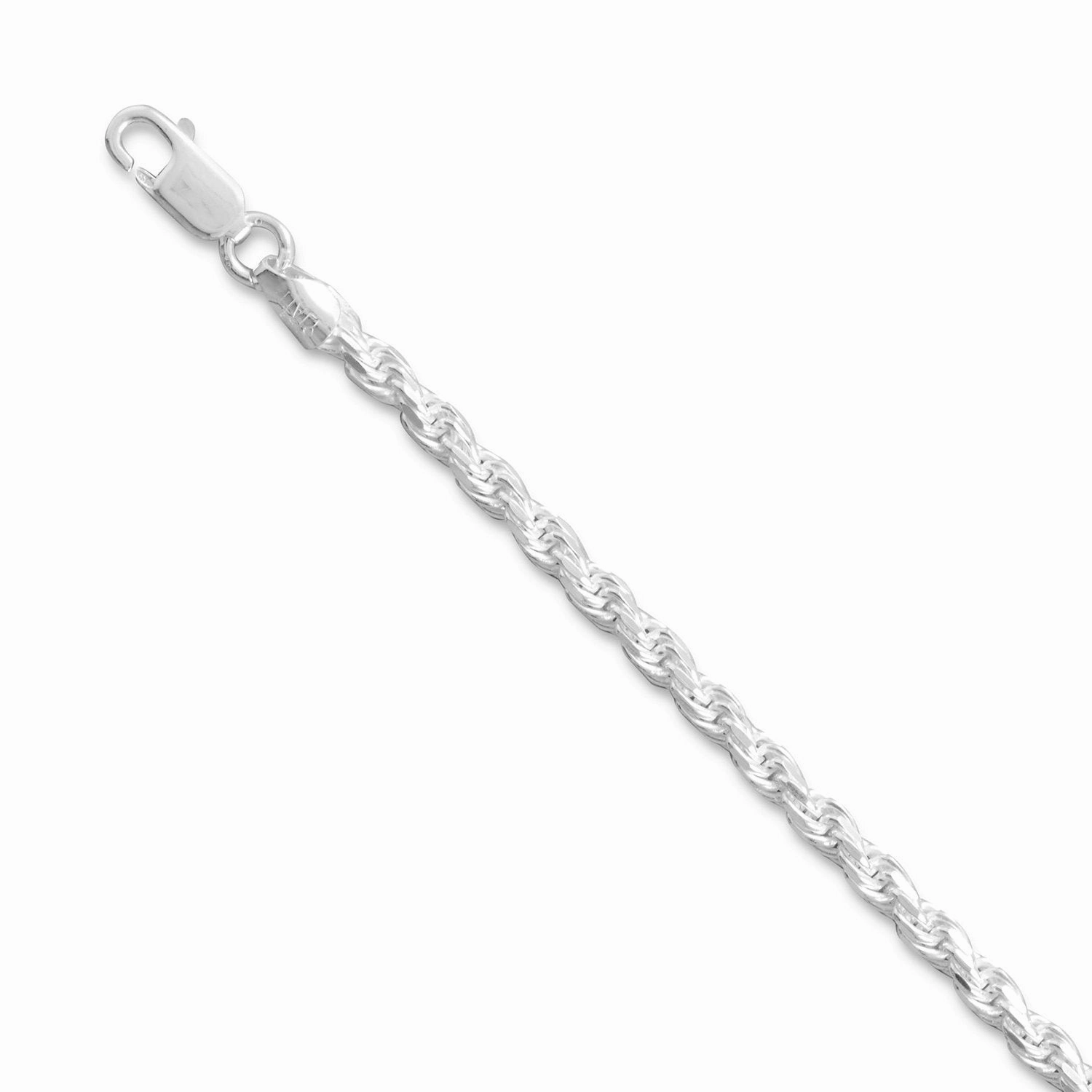 Minimalist Accessory Rope Chain Necklace 3.3mm Width Sterling Silver Diamond-cut