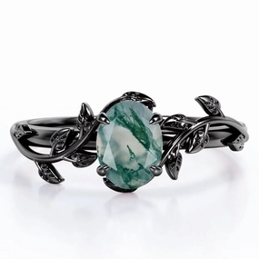 Prong 1.3 Carat Oval Cut Moss Agate Engagement Ring Graduation Present