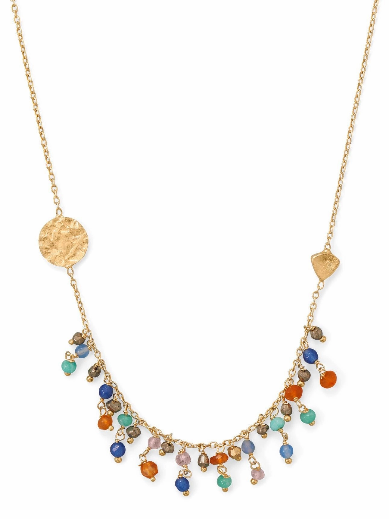 Classic Present Gold-plated Colorful Beaded Drop and Coin Chain Drop Necklace