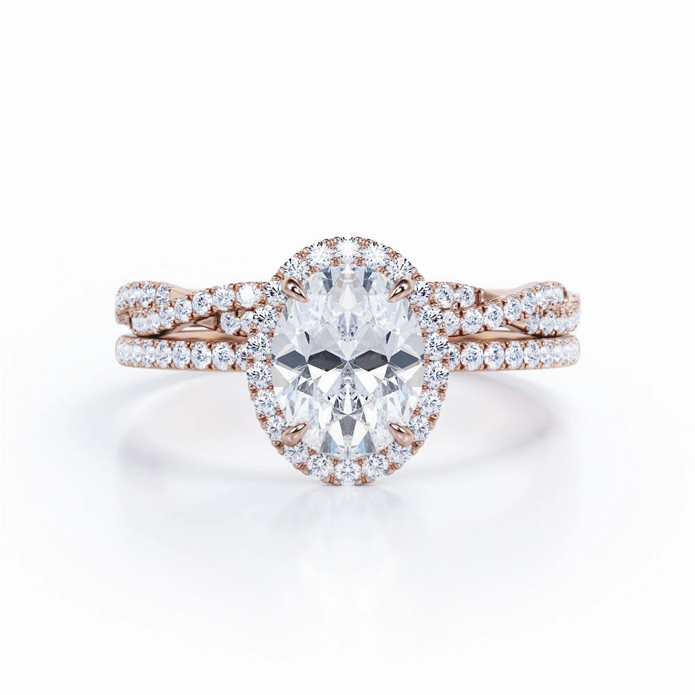 1.50 Carat Oval Cut Moissanite Halo Wedding Ring Set Beautiful Sign Exquisite Expression