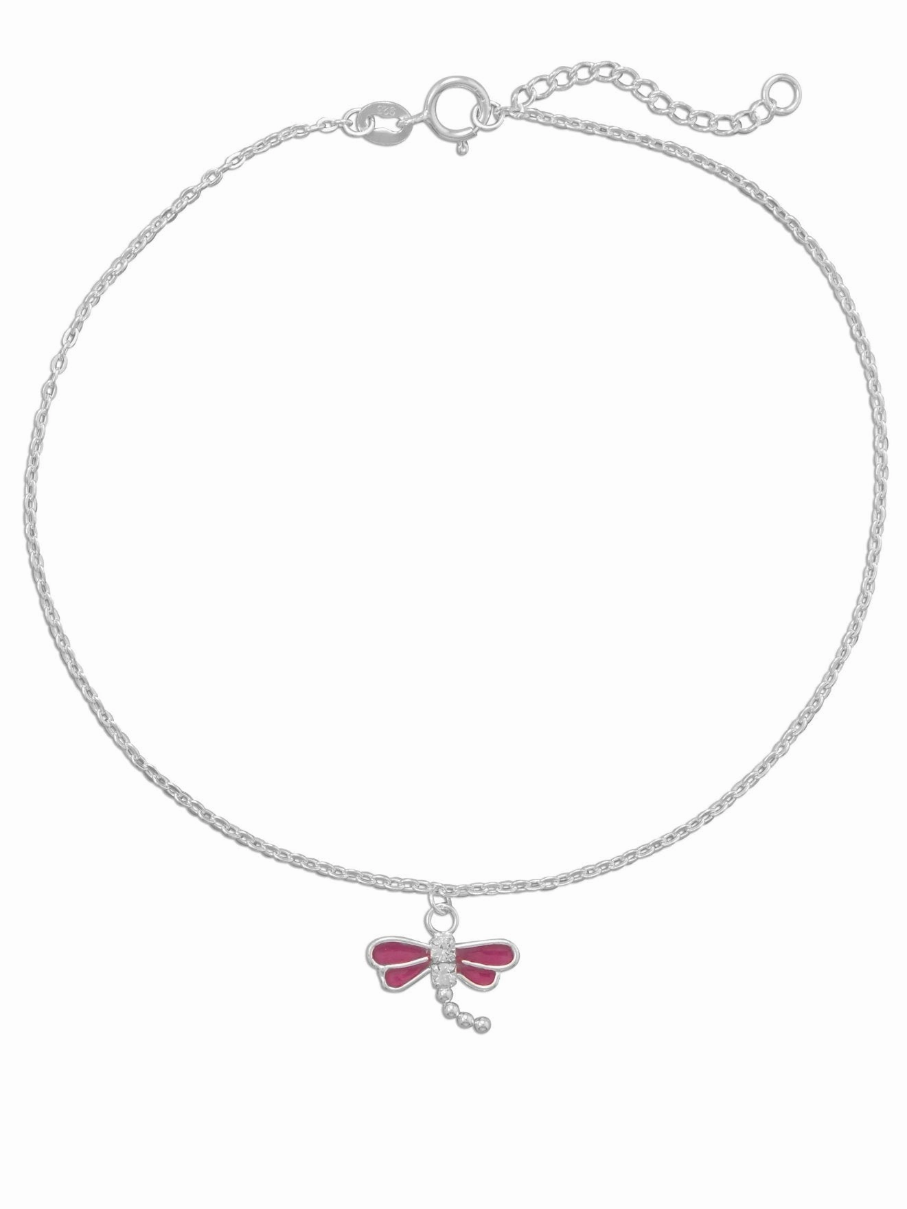 Sterling Silver Dragonfly Anklet Ankle Bracelet with Cubic Zirconia Alluring vibe Cultural Influence