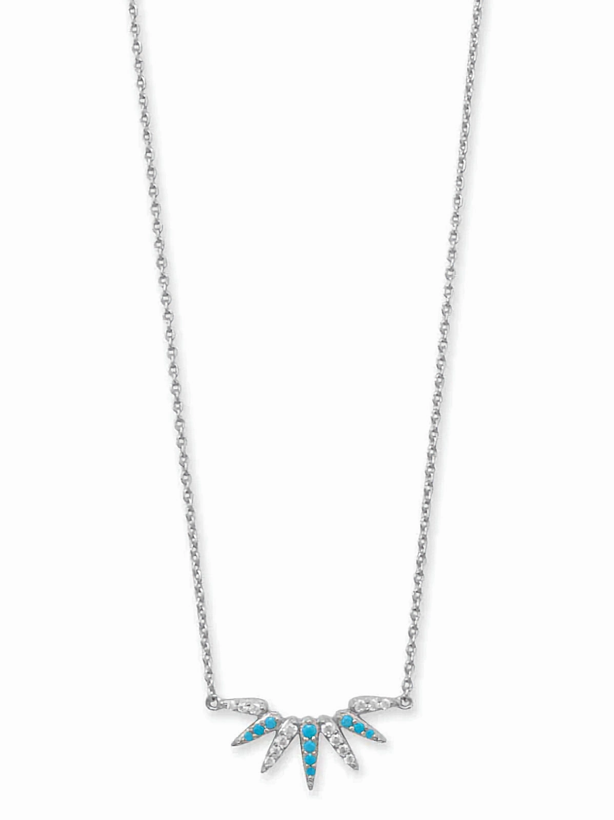 For Bride Spike Necklace with Synthetic Turquoise and Cubic Zirconia Rhodium on Silver