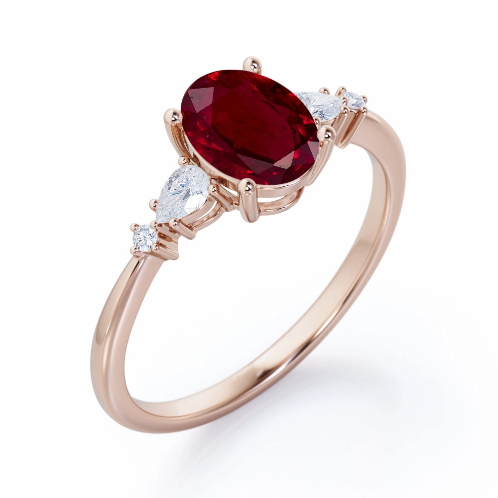 Understated Finish Everyday Glam Five Stone 0.60 ct Oval Lab-Created Ruby Engagement Ring