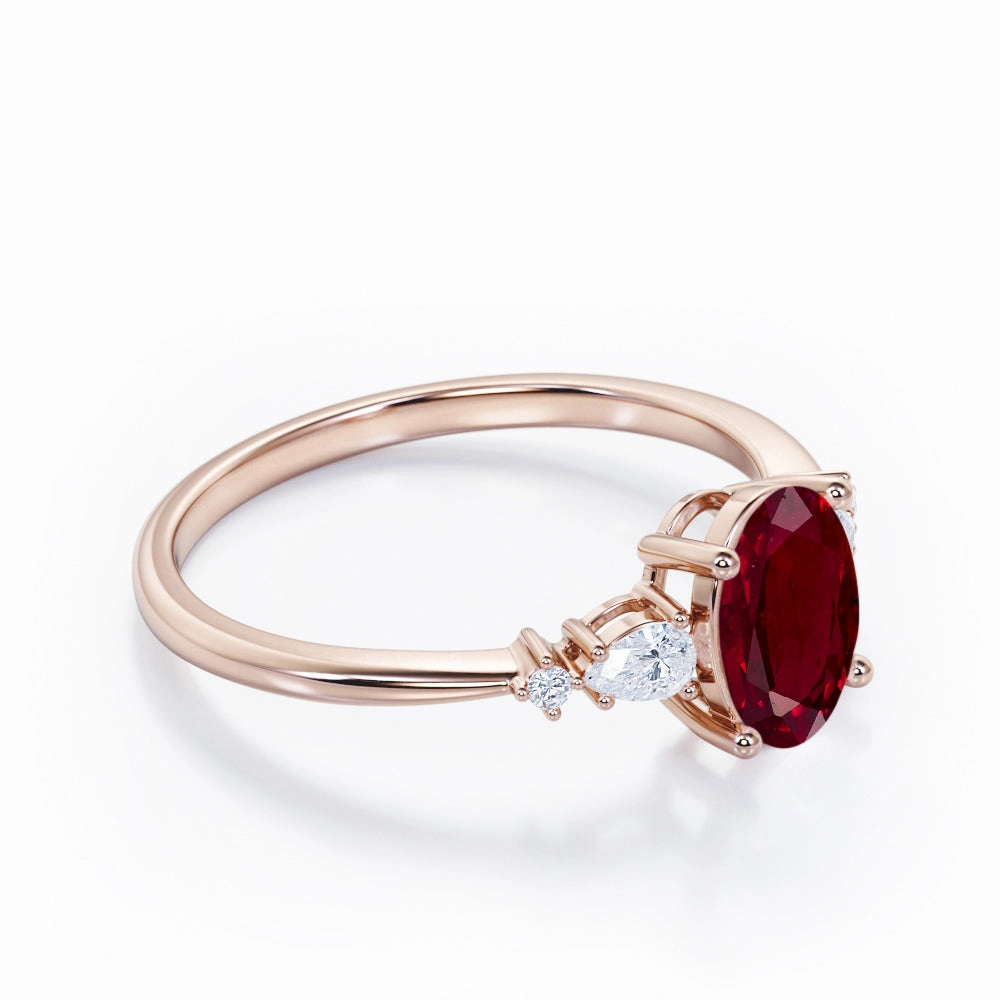 Five Stone 0.60 ct Oval Lab-Created Ruby Engagement Ring Timeless Beauty