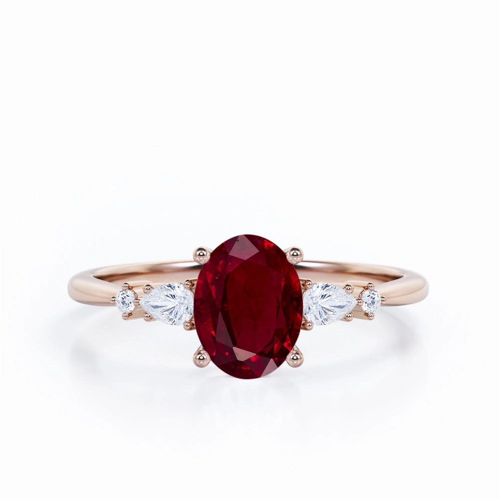 Sparkling Object Relaxed Style Five Stone 0.60 ct Oval Lab-Created Ruby Engagement Ring