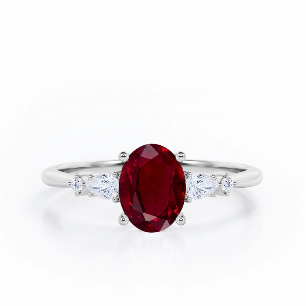 Medal Quality Five Stone 0.60 ct Oval Lab-Created Ruby Engagement Ring