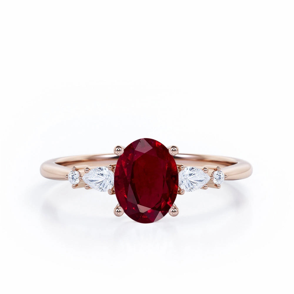Five Stone 0.60 ct Oval Lab-Created Ruby Engagement Ring Bold piece Sentimental Value