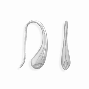 Puffy Teardrop Raindrop Curved Wire Earrings Sterling Silver Dull Accent Substantial Adornment