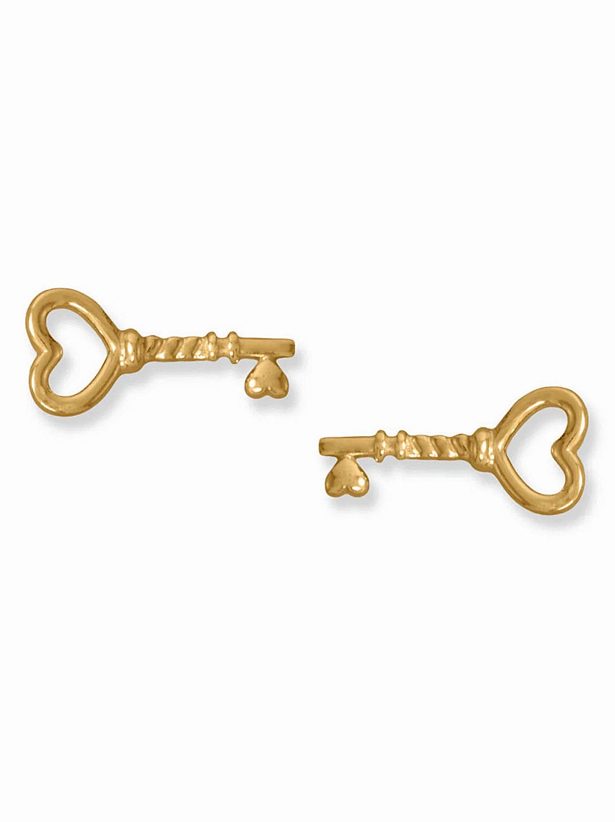 Heart Skeleton Key Earrings Gold-plated on Sterling Silver Striking Ornament Iridescent Accessory