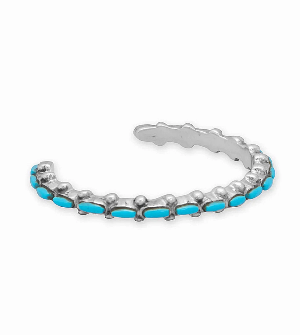 Petite Size Stabilized Turquoise Cuff Bracelet Sterling Silver Handmade in the USA Conversation starter