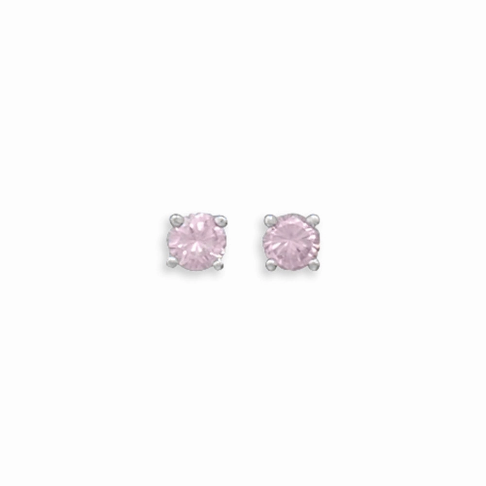 Daytime Piece Pink Cubic Zirconia Rhodium Stud Earrings Nontarnish - October